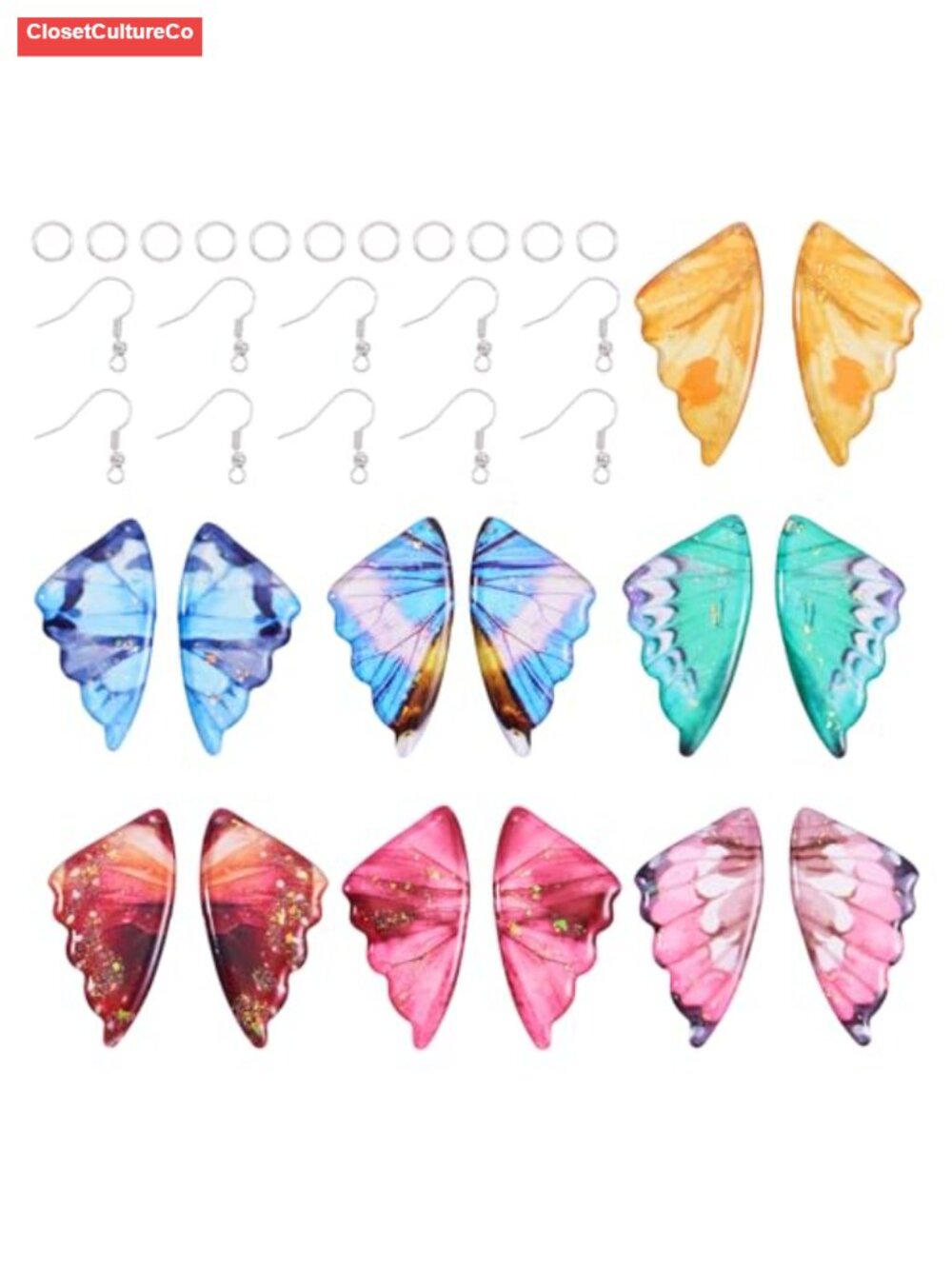 Resin Butterfly Wing Charms with Jump Rings & Earring Hooks for DIY Jewelry